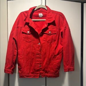 Oversized Red Denim Jacket
